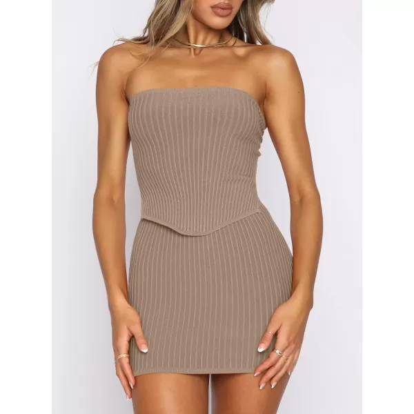 imageANRABESS Womens Sexy Summer Two Piece Outfits Bandeau Going Out Crop Tops Bodycon Skirt Set Mini Dress SuitsCamel