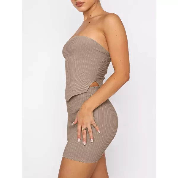 imageANRABESS Womens Sexy Summer Two Piece Outfits Bandeau Going Out Crop Tops Bodycon Skirt Set Mini Dress SuitsCamel