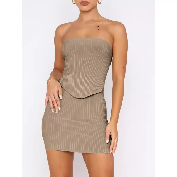 imageANRABESS Womens Sexy Summer Two Piece Outfits Bandeau Going Out Crop Tops Bodycon Skirt Set Mini Dress SuitsCamel
