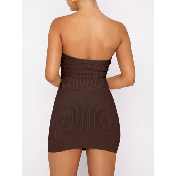 imageANRABESS Womens Sexy Summer Two Piece Outfits Bandeau Going Out Crop Tops Bodycon Skirt Set Mini Dress SuitsCoffee