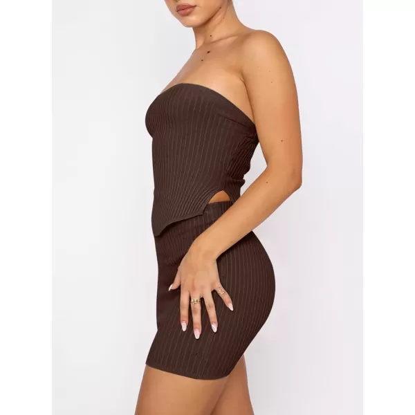 imageANRABESS Womens Sexy Summer Two Piece Outfits Bandeau Going Out Crop Tops Bodycon Skirt Set Mini Dress SuitsCoffee