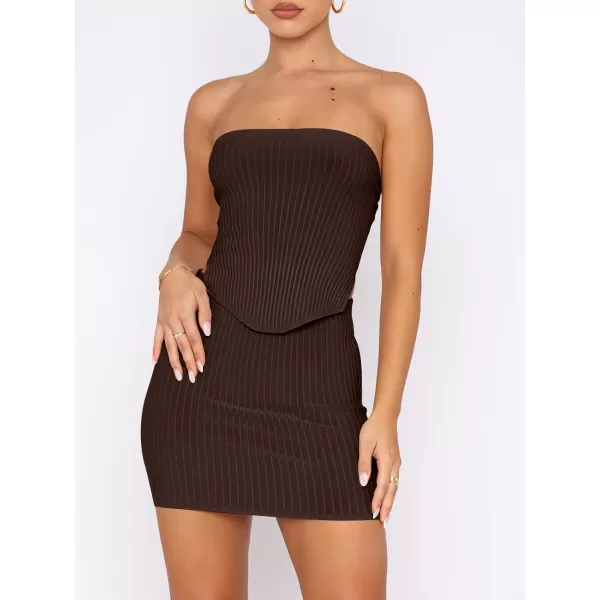 imageANRABESS Womens Sexy Summer Two Piece Outfits Bandeau Going Out Crop Tops Bodycon Skirt Set Mini Dress SuitsCoffee