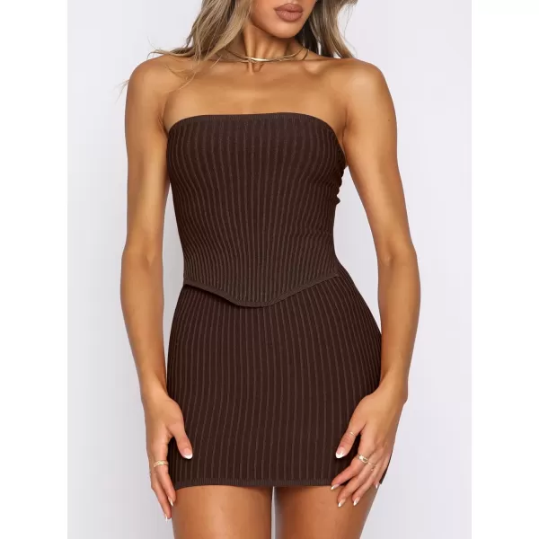 imageANRABESS Womens Sexy Summer Two Piece Outfits Bandeau Going Out Crop Tops Bodycon Skirt Set Mini Dress SuitsCoffee