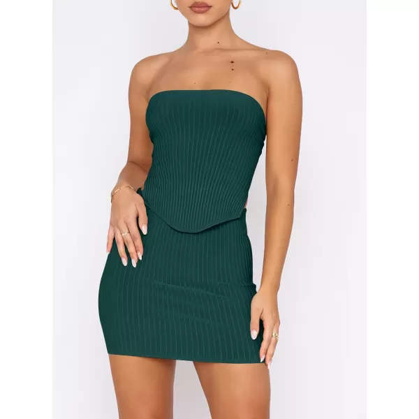 imageANRABESS Womens Sexy Summer Two Piece Outfits Bandeau Going Out Crop Tops Bodycon Skirt Set Mini Dress SuitsDark Green