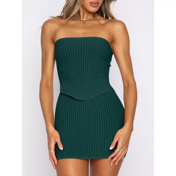 imageANRABESS Womens Sexy Summer Two Piece Outfits Bandeau Going Out Crop Tops Bodycon Skirt Set Mini Dress SuitsDark Green