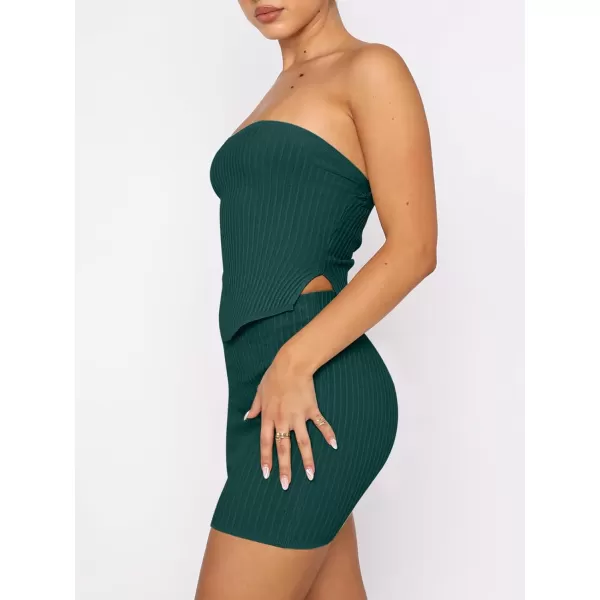 imageANRABESS Womens Sexy Summer Two Piece Outfits Bandeau Going Out Crop Tops Bodycon Skirt Set Mini Dress SuitsDark Green