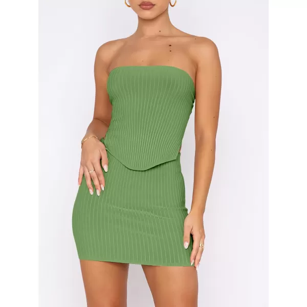imageANRABESS Womens Sexy Summer Two Piece Outfits Bandeau Going Out Crop Tops Bodycon Skirt Set Mini Dress SuitsGreen
