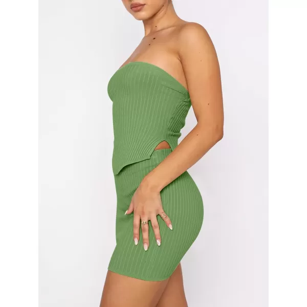 imageANRABESS Womens Sexy Summer Two Piece Outfits Bandeau Going Out Crop Tops Bodycon Skirt Set Mini Dress SuitsGreen
