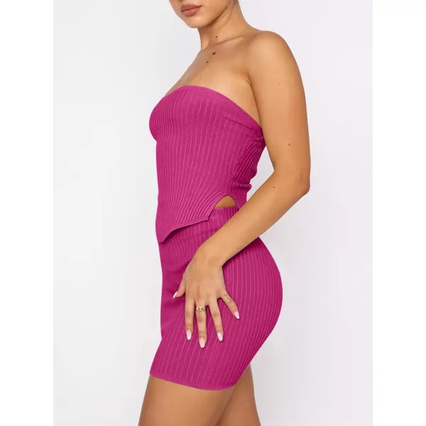 imageANRABESS Womens Sexy Summer Two Piece Outfits Bandeau Going Out Crop Tops Bodycon Skirt Set Mini Dress SuitsHot Pink