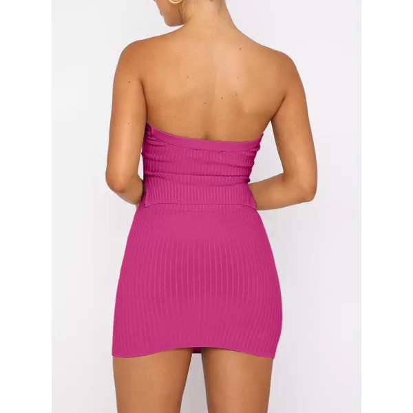 imageANRABESS Womens Sexy Summer Two Piece Outfits Bandeau Going Out Crop Tops Bodycon Skirt Set Mini Dress SuitsHot Pink