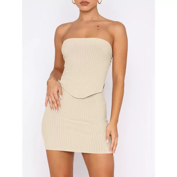 imageANRABESS Womens Sexy Summer Two Piece Outfits Bandeau Going Out Crop Tops Bodycon Skirt Set Mini Dress SuitsLight Apricot