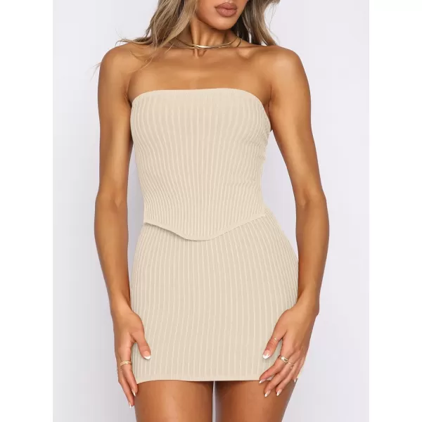 imageANRABESS Womens Sexy Summer Two Piece Outfits Bandeau Going Out Crop Tops Bodycon Skirt Set Mini Dress SuitsLight Apricot