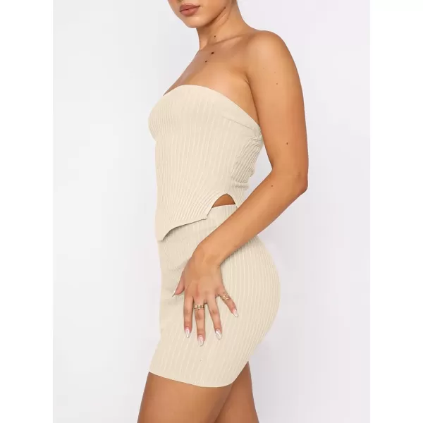 imageANRABESS Womens Sexy Summer Two Piece Outfits Bandeau Going Out Crop Tops Bodycon Skirt Set Mini Dress SuitsLight Apricot