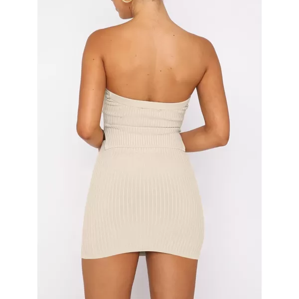 imageANRABESS Womens Sexy Summer Two Piece Outfits Bandeau Going Out Crop Tops Bodycon Skirt Set Mini Dress SuitsLight Apricot