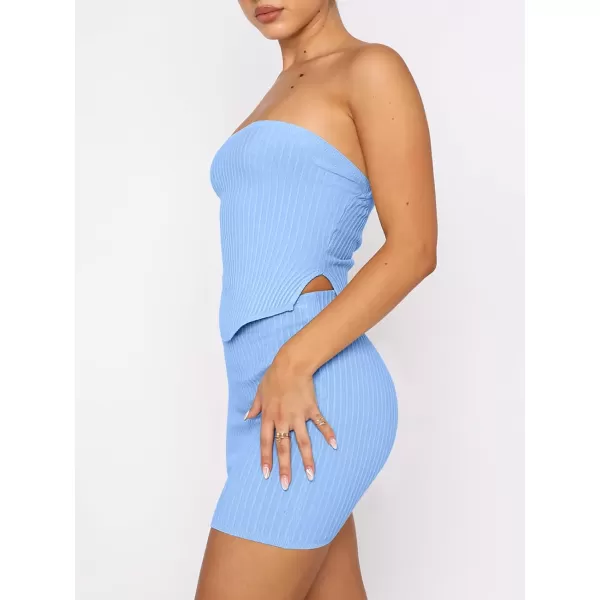 imageANRABESS Womens Sexy Summer Two Piece Outfits Bandeau Going Out Crop Tops Bodycon Skirt Set Mini Dress SuitsSky