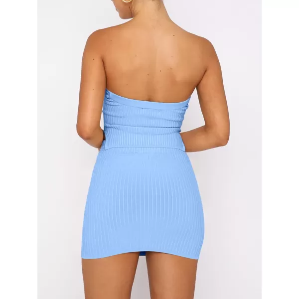 imageANRABESS Womens Sexy Summer Two Piece Outfits Bandeau Going Out Crop Tops Bodycon Skirt Set Mini Dress SuitsSky