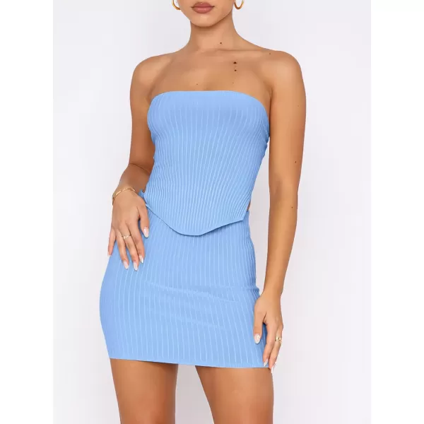 imageANRABESS Womens Sexy Summer Two Piece Outfits Bandeau Going Out Crop Tops Bodycon Skirt Set Mini Dress SuitsSky