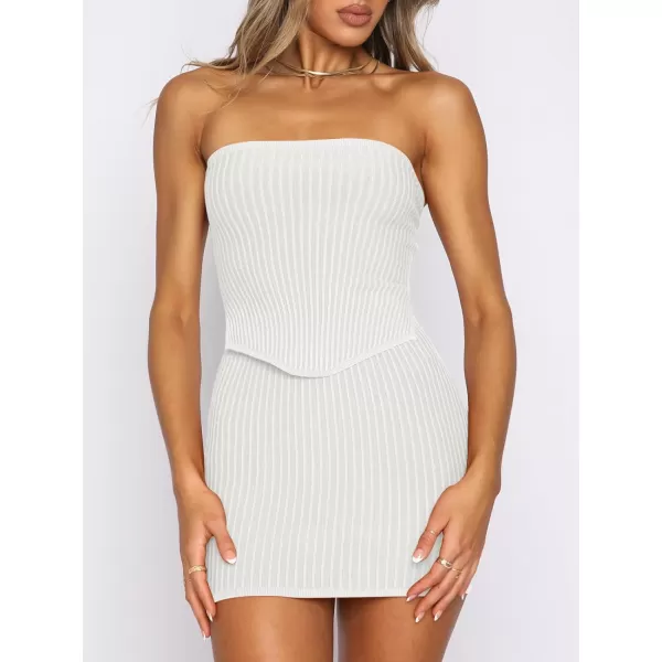 imageANRABESS Womens Sexy Summer Two Piece Outfits Bandeau Going Out Crop Tops Bodycon Skirt Set Mini Dress SuitsWhite