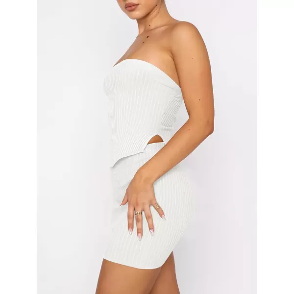 imageANRABESS Womens Sexy Summer Two Piece Outfits Bandeau Going Out Crop Tops Bodycon Skirt Set Mini Dress SuitsWhite