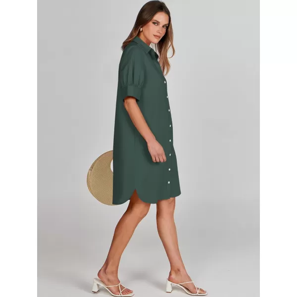 imageANRABESS Womens Shirt Dress Collar Short Sleeve Loose Casual Summer Button Down Shift Dresses with PocketsArmy Green