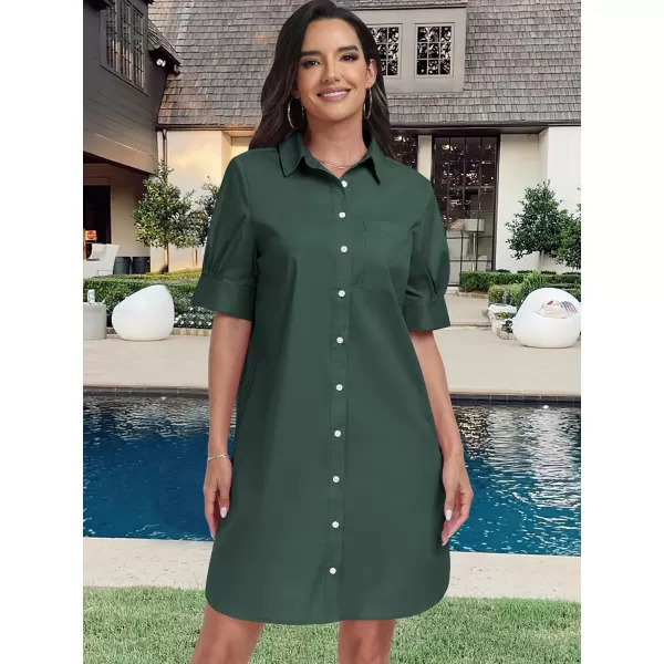 imageANRABESS Womens Shirt Dress Collar Short Sleeve Loose Casual Summer Button Down Shift Dresses with PocketsArmy Green
