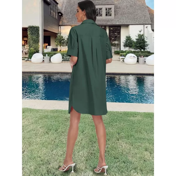 imageANRABESS Womens Shirt Dress Collar Short Sleeve Loose Casual Summer Button Down Shift Dresses with PocketsArmy Green