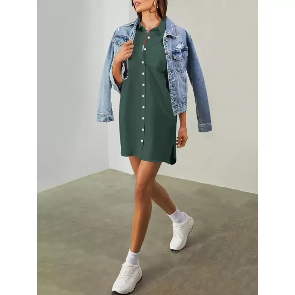 imageANRABESS Womens Shirt Dress Collar Short Sleeve Loose Casual Summer Button Down Shift Dresses with PocketsArmy Green