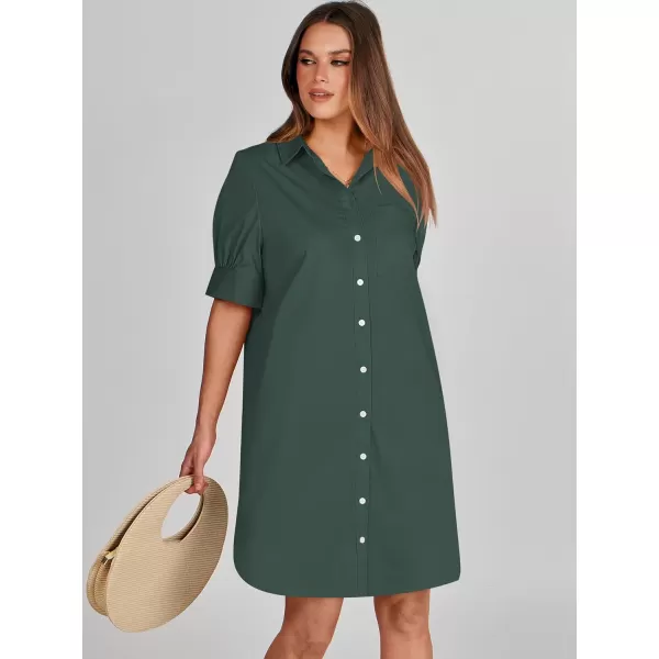imageANRABESS Womens Shirt Dress Collar Short Sleeve Loose Casual Summer Button Down Shift Dresses with PocketsArmy Green