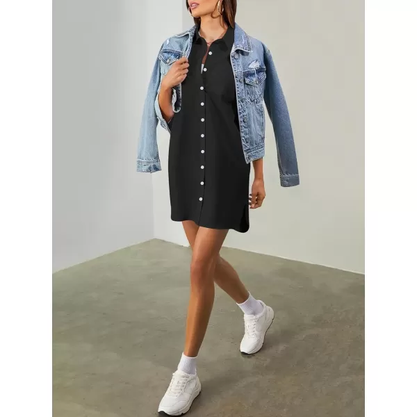 imageANRABESS Womens Shirt Dress Collar Short Sleeve Loose Casual Summer Button Down Shift Dresses with PocketsBlack