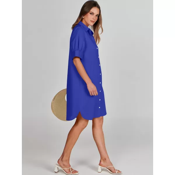 imageANRABESS Womens Shirt Dress Collar Short Sleeve Loose Casual Summer Button Down Shift Dresses with PocketsBlue