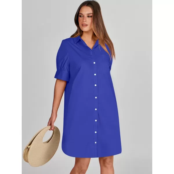 imageANRABESS Womens Shirt Dress Collar Short Sleeve Loose Casual Summer Button Down Shift Dresses with PocketsBlue