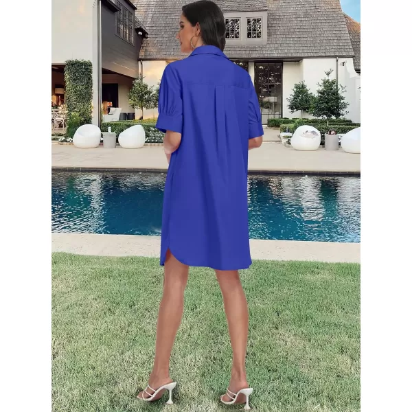 imageANRABESS Womens Shirt Dress Collar Short Sleeve Loose Casual Summer Button Down Shift Dresses with PocketsBlue