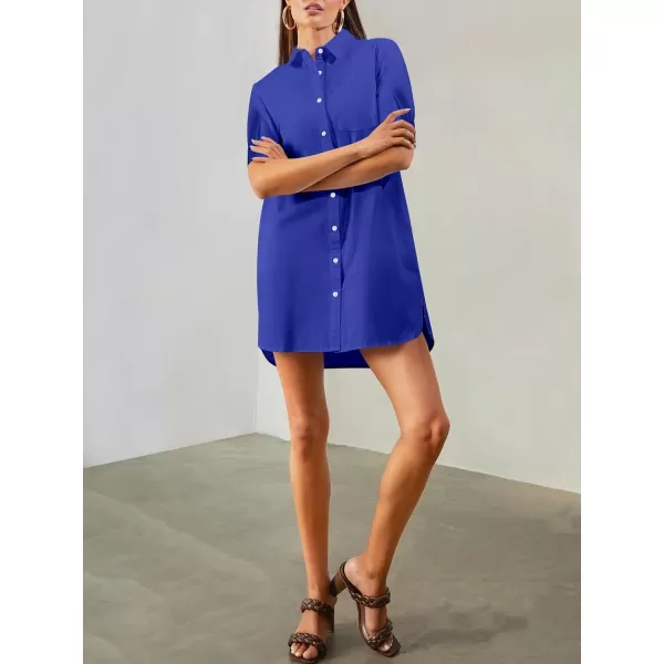 imageANRABESS Womens Shirt Dress Collar Short Sleeve Loose Casual Summer Button Down Shift Dresses with PocketsBlue