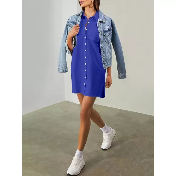 imageANRABESS Womens Shirt Dress Collar Short Sleeve Loose Casual Summer Button Down Shift Dresses with PocketsBlue