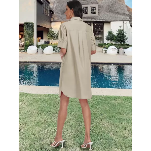 imageANRABESS Womens Shirt Dress Collar Short Sleeve Loose Casual Summer Button Down Shift Dresses with PocketsKhaki