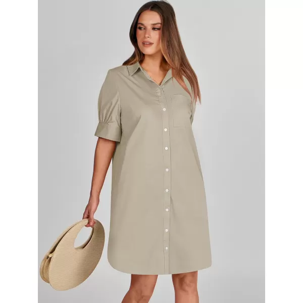 imageANRABESS Womens Shirt Dress Collar Short Sleeve Loose Casual Summer Button Down Shift Dresses with PocketsKhaki