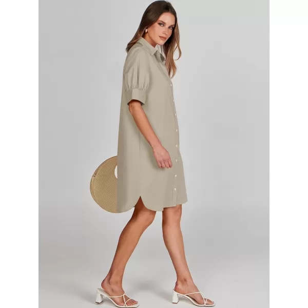 imageANRABESS Womens Shirt Dress Collar Short Sleeve Loose Casual Summer Button Down Shift Dresses with PocketsKhaki