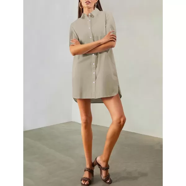 imageANRABESS Womens Shirt Dress Collar Short Sleeve Loose Casual Summer Button Down Shift Dresses with PocketsKhaki