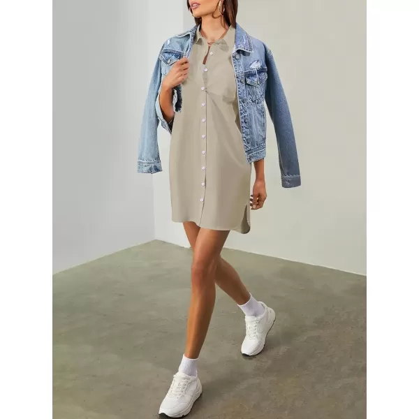imageANRABESS Womens Shirt Dress Short Sleeve Loose Casual Summer Button Down Tunic Dresses with PocketsKhaki