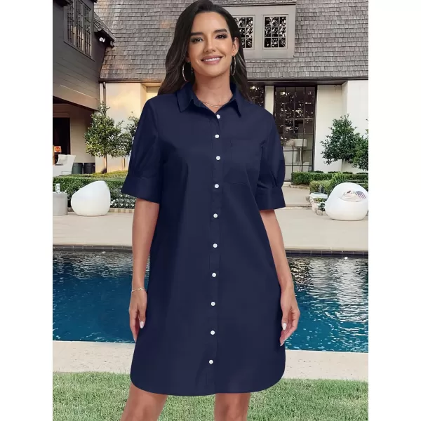 imageANRABESS Womens Shirt Dress Short Sleeve Loose Casual Summer Button Down Tunic Dresses with PocketsNavy Blue