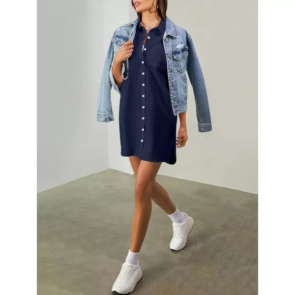 imageANRABESS Womens Shirt Dress Short Sleeve Loose Casual Summer Button Down Tunic Dresses with PocketsNavy Blue