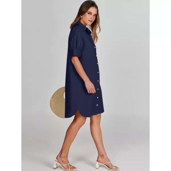 imageANRABESS Womens Shirt Dress Short Sleeve Loose Casual Summer Button Down Tunic Dresses with PocketsNavy Blue