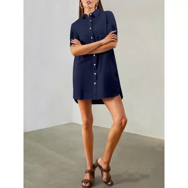 imageANRABESS Womens Shirt Dress Short Sleeve Loose Casual Summer Button Down Tunic Dresses with PocketsNavy Blue