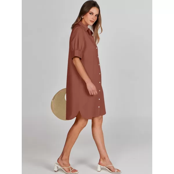 imageANRABESS Womens Shirt Dress Short Sleeve Loose Casual Summer Button Down Tunic Dresses with PocketsRed Brown
