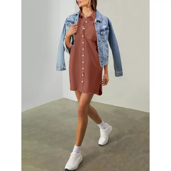 imageANRABESS Womens Shirt Dress Short Sleeve Loose Casual Summer Button Down Tunic Dresses with PocketsRed Brown