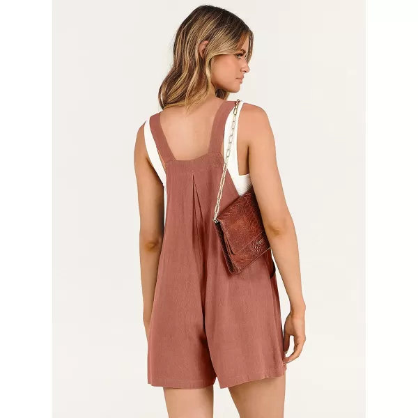 imageANRABESS Womens Short Overalls Summer Casual Adjustable Strap Loose Linen Short Bib Overalls Jumpsuit RompersRust