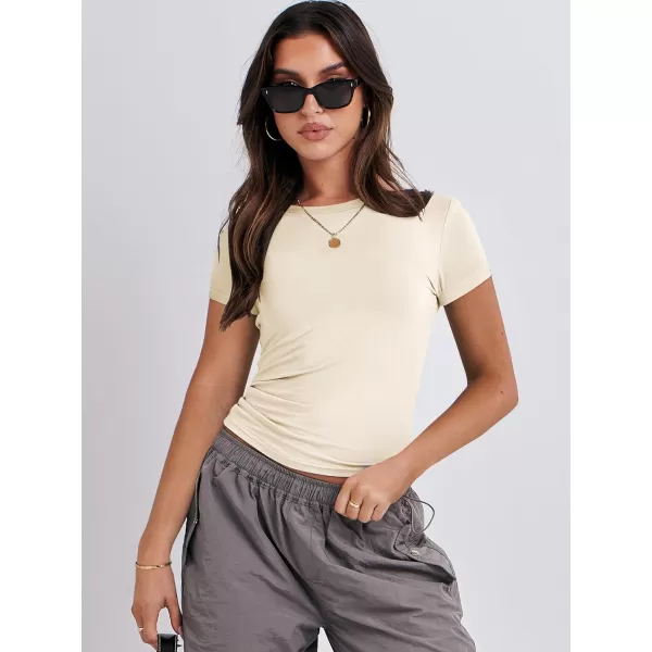 imageANRABESS Womens Short Sleeve Slim Fit Crop Top Going Out TightShirts Summer Basic TeesApricot