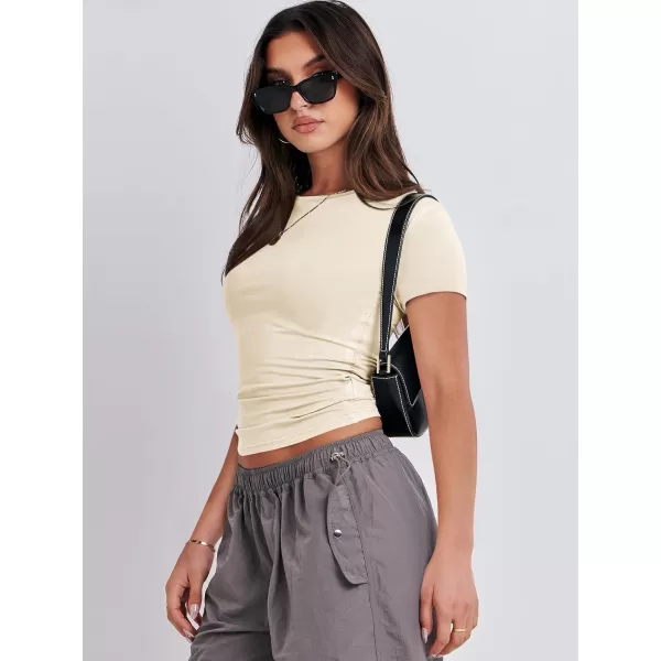 imageANRABESS Womens Short Sleeve Slim Fit Crop Top Going Out TightShirts Summer Basic TeesApricot