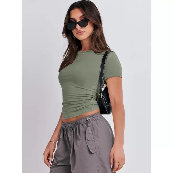 imageANRABESS Womens Short Sleeve Slim Fit Crop Top Going Out TightShirts Summer Basic TeesArmy Green