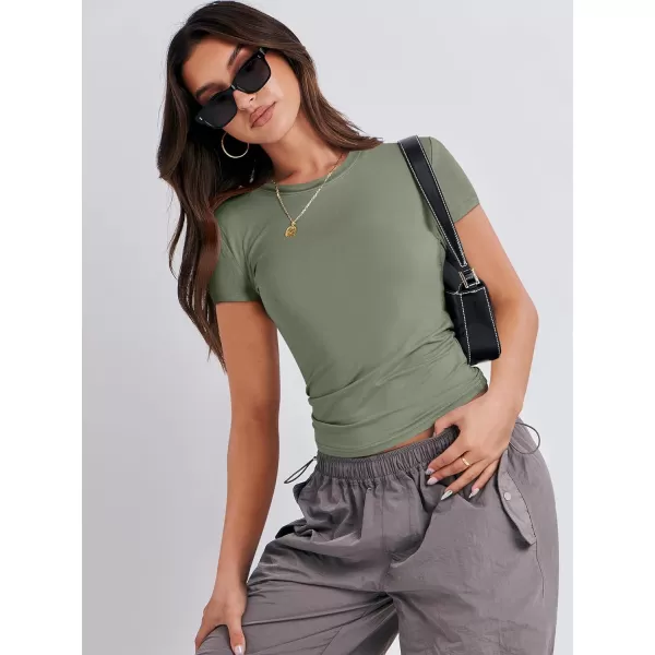imageANRABESS Womens Short Sleeve Slim Fit Crop Top Going Out TightShirts Summer Basic TeesArmy Green